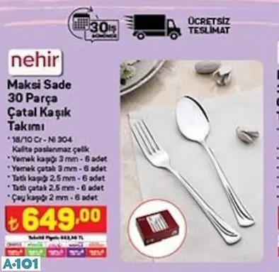 NEHİR SADE 30 PARÇA ÇATAL KAŞIK TAKIMI